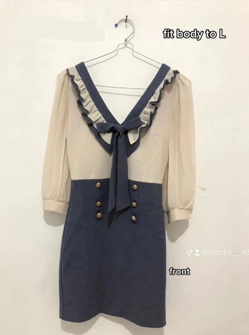 Coquette Casual Going out dress Wanita white blue photo 1