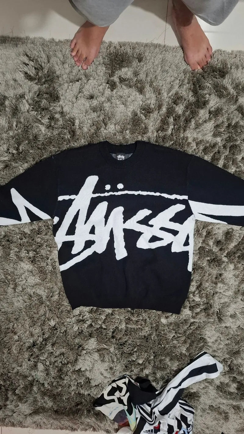 Stussy Streetwear Y2K Sweater Pria white black photo 1