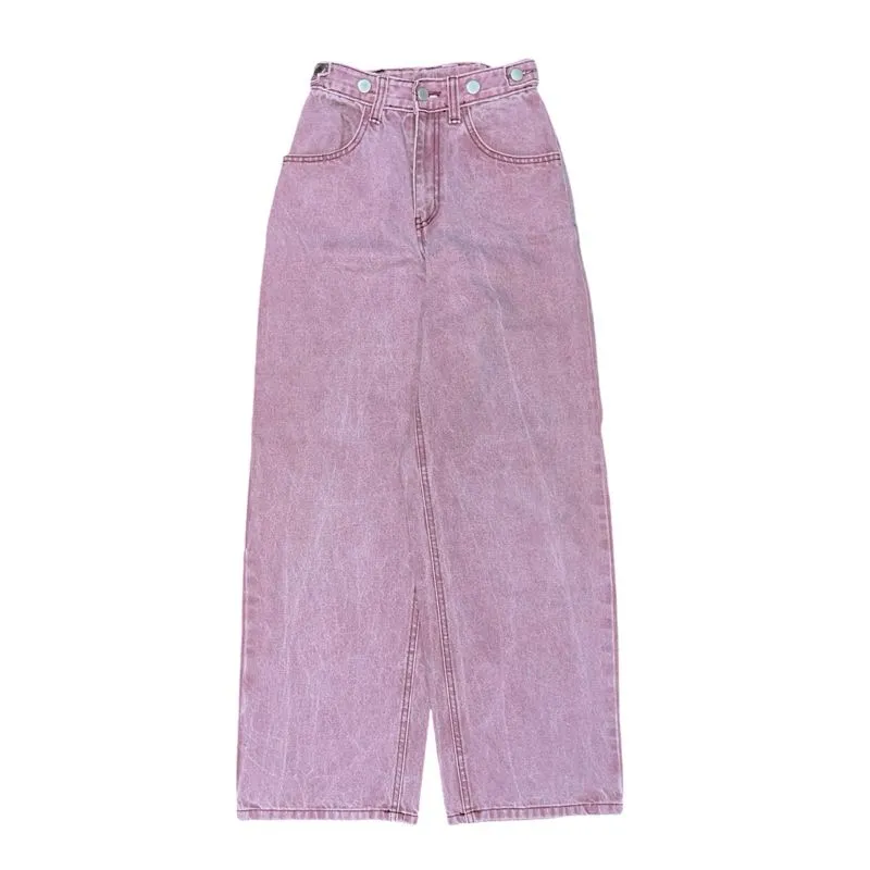 Minimalist Wide leg jeans Wanita burgundy photo 1