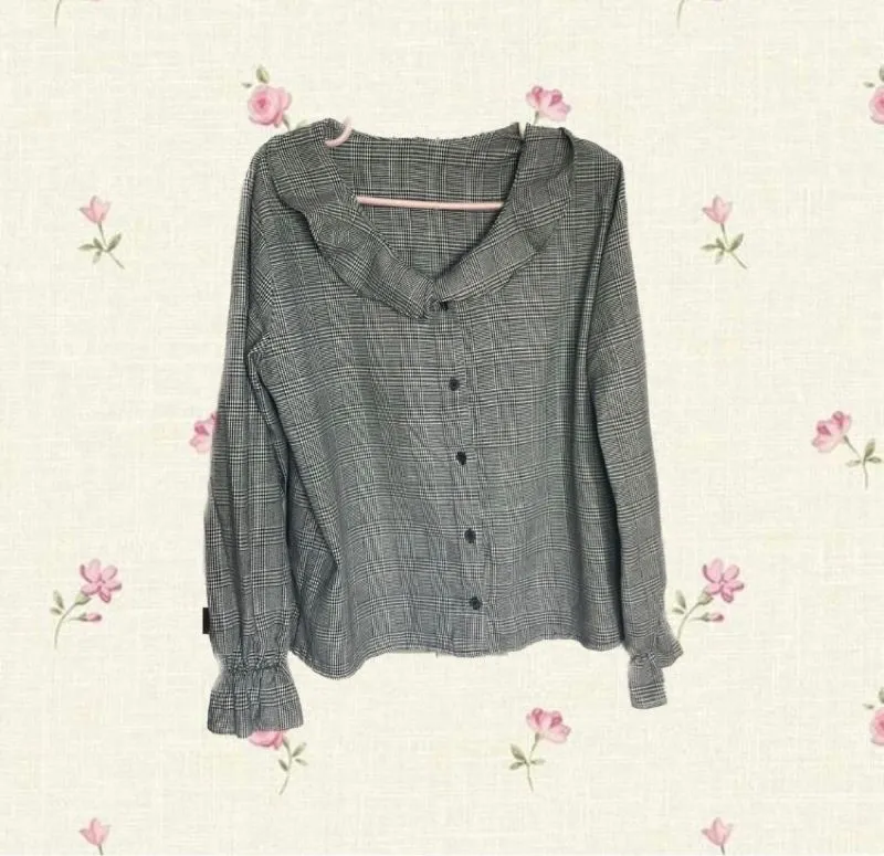 Vintage Blouse Wanita black gray photo 1