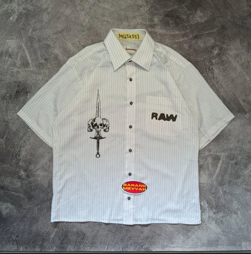 Streetwear Skater Casual shirt Pria white black photo 1