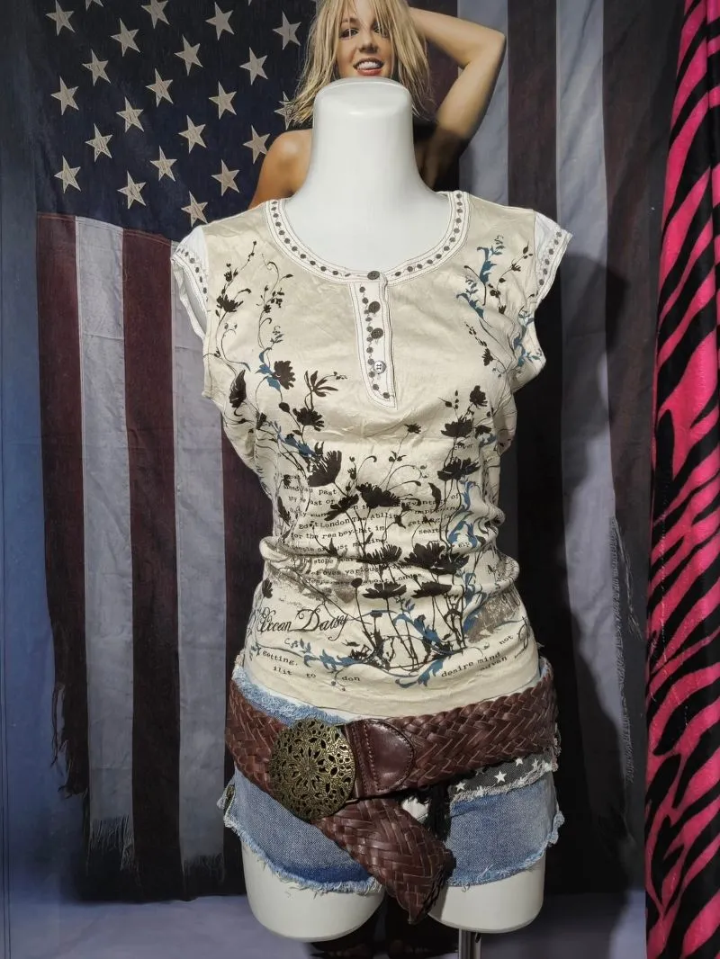 Streetwear Y2K Cami top Wanita tan cream photo 1