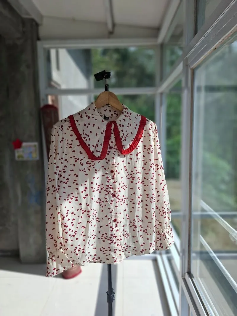 Lolita Coquette Blouse Wanita white red photo 1