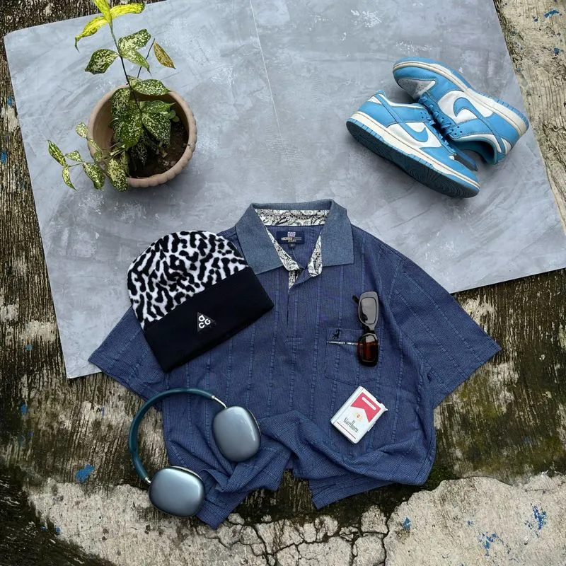Michiko London Jeans Grunge Indie Polo shirt Pria blue photo 1