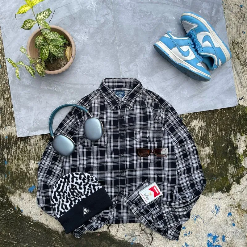 Grunge Indie Formal shirt Pria black gray photo 1