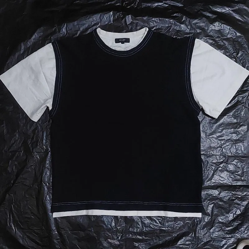 Beams Vintage Casual T-shirt Pria white black photo 1