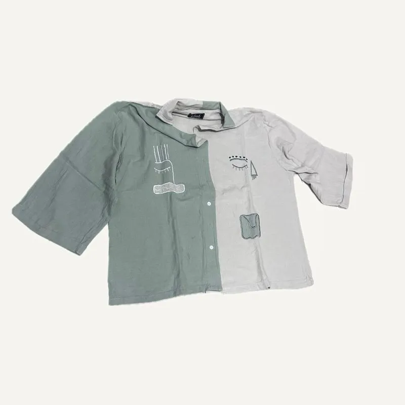 Minimalist Blouse Wanita green cream photo 1