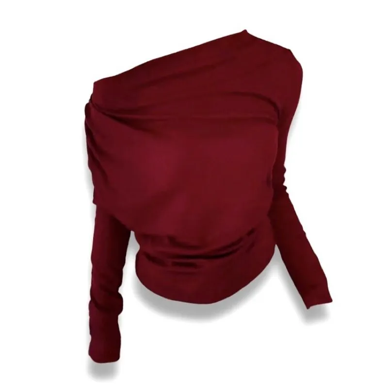Minimalist Casual Blouse Wanita burgundy red photo 1