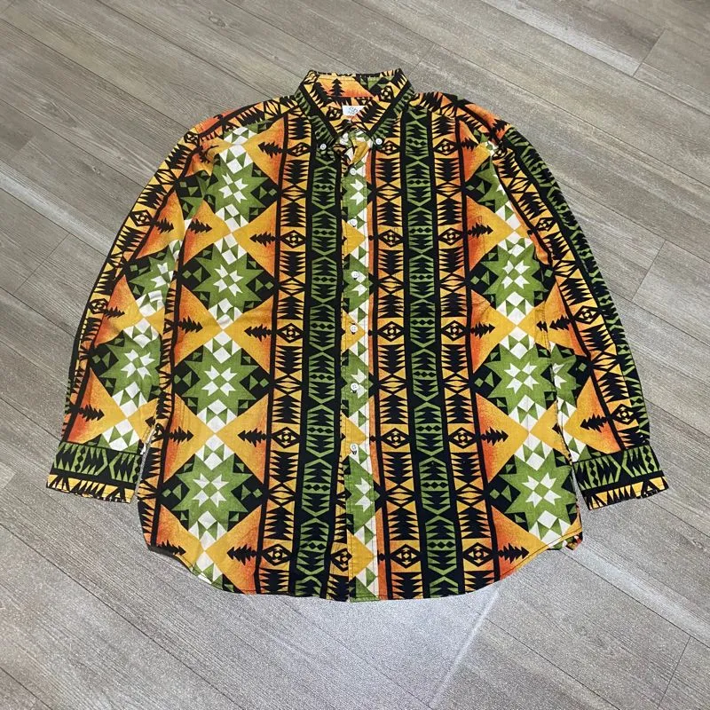 Vintage Y2K Formal shirt Pria green orange photo 1