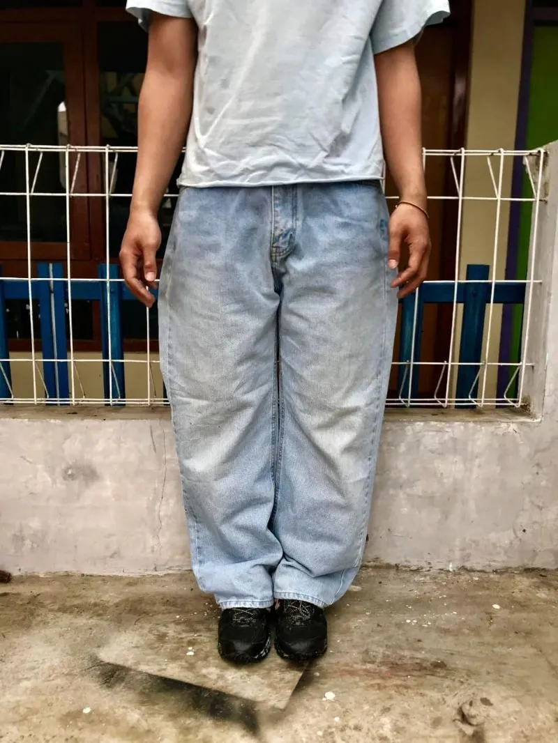 Y2K Skater Jeans Pria white blue photo 1