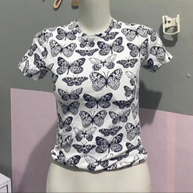 H&M Y2K Casual Crop top Wanita white black photo 1