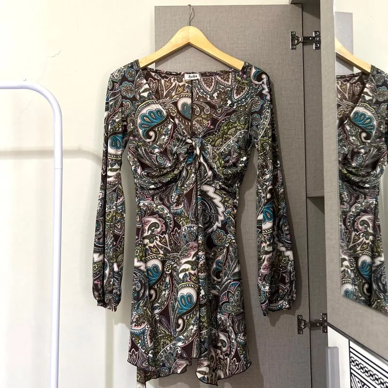Vintage Y2K Midi dress Wanita brown black photo 1