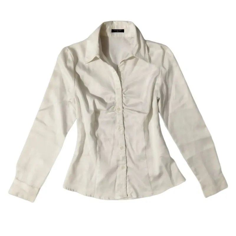Y2K Coquette Shirt Wanita white cream photo 1