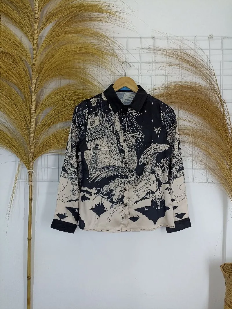 Vintage Luxury Shirt Wanita black cream photo 1