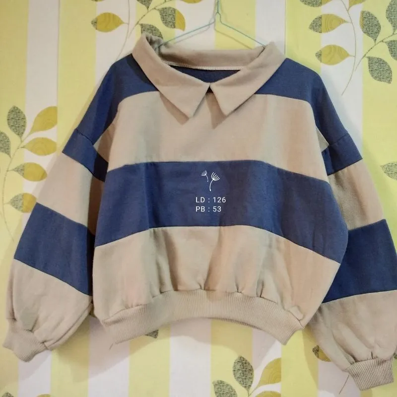 Casual Crop top Wanita cream blue photo 1