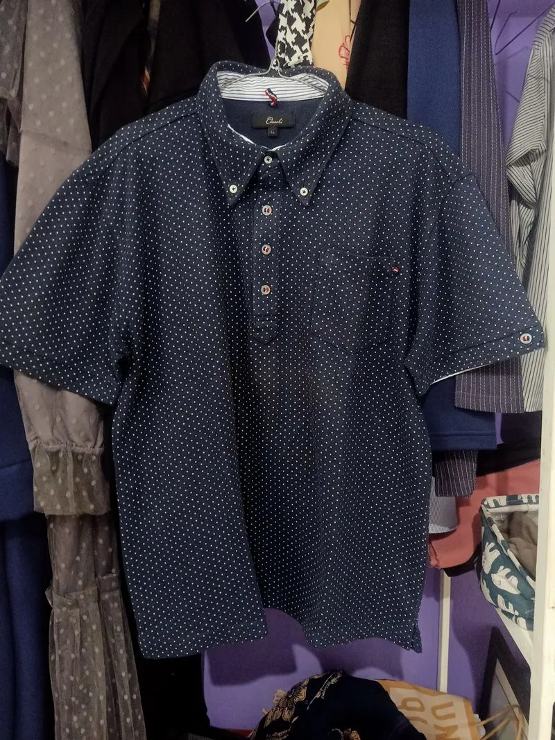 Minimalist Casual Polo shirt Pria white navy photo 1