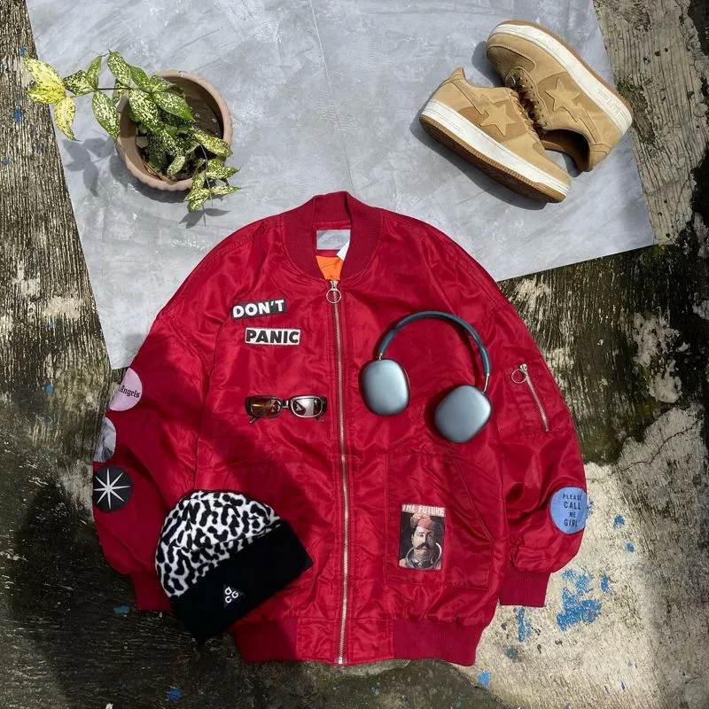 Grunge Indie Bomber jacket Pria red photo 1