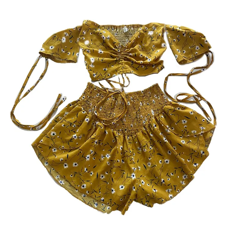 Two piece flower ruched set by photo 1