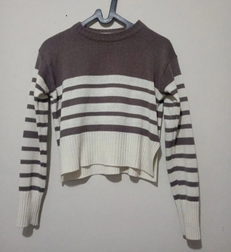 Japanese brand Luxury Minimalist Crop top Wanita white brown photo 1