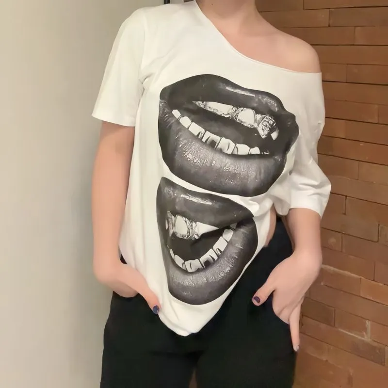 Streetwear Y2K T-shirt Wanita white black photo 1