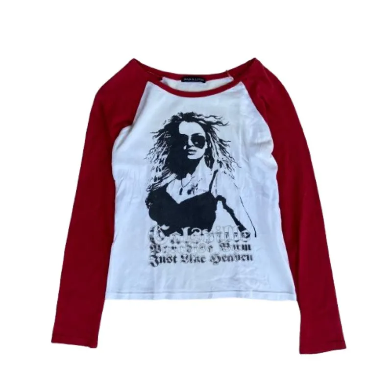 Japanese brand Y2K Grunge T-shirt Wanita white red photo 1