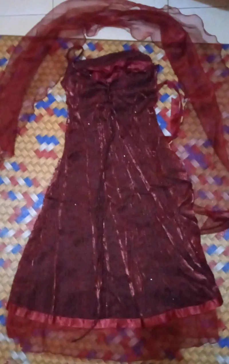 Luxury Minimalist Evening dress Wanita burgundy red photo 1