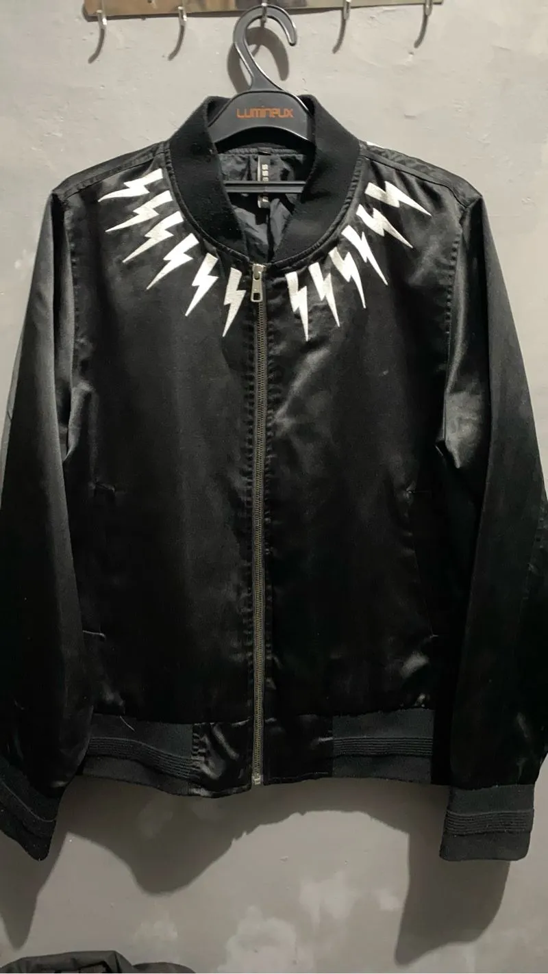 Neil Barrett Streetwear Biker Bomber jacket Pria white black photo 1