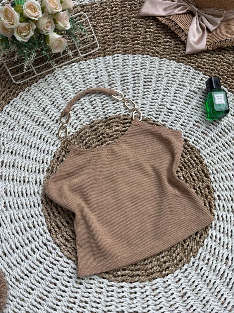 Luxury Crop top Wanita tan brown photo 1