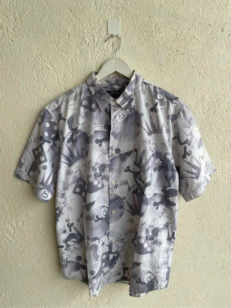 Stussy Streetwear Y2K Formal shirt Pria white gray photo 1