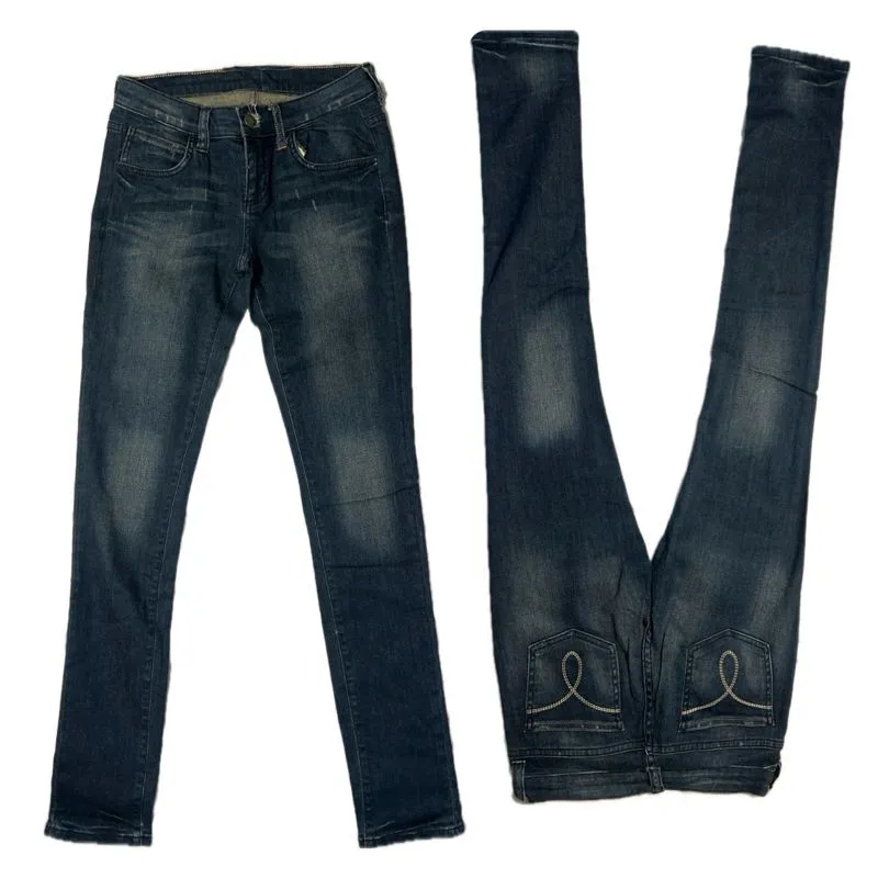 Y2K Casual Skinny jeans Wanita navy blue photo 1