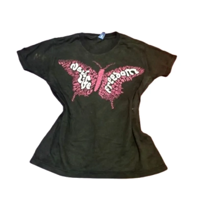 Y2K T-shirt Wanita pink black photo 1