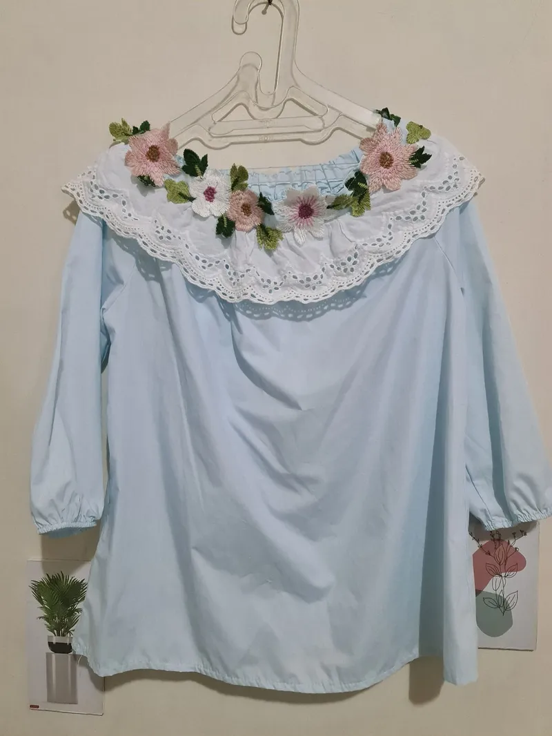 Minimalist Casual Blouse Wanita blue photo 1