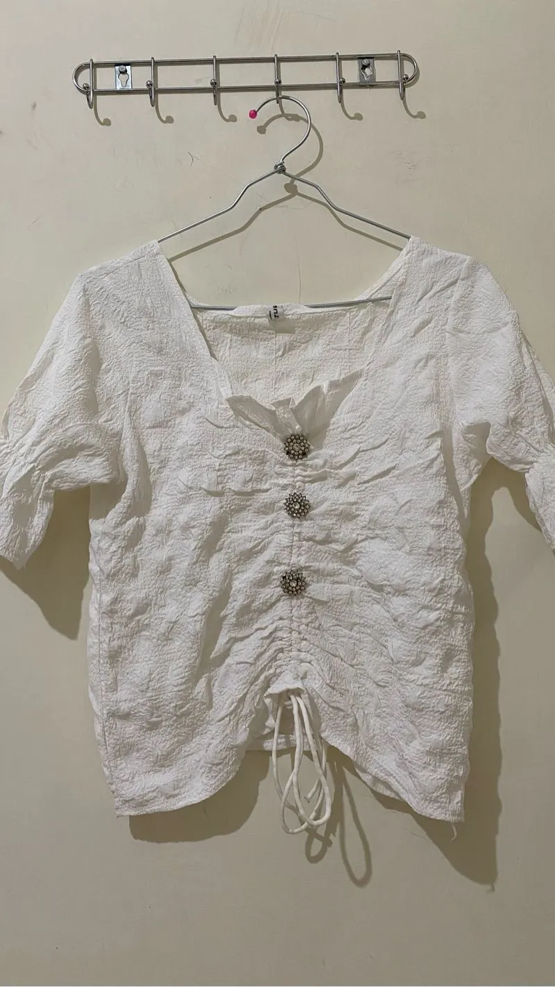 Japanese brand Fairy Crop top Wanita white black photo 1