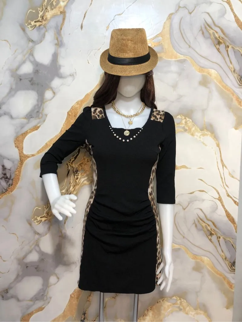 Minimalist Casual Casual dress Wanita brown black photo 1