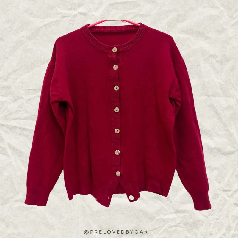 Minimalist Casual Cardigan Wanita burgundy red photo 1