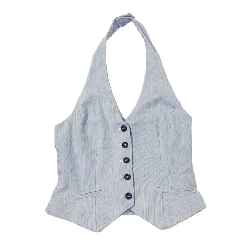 H&M Vintage Y2K Vest Wanita white blue photo 1
