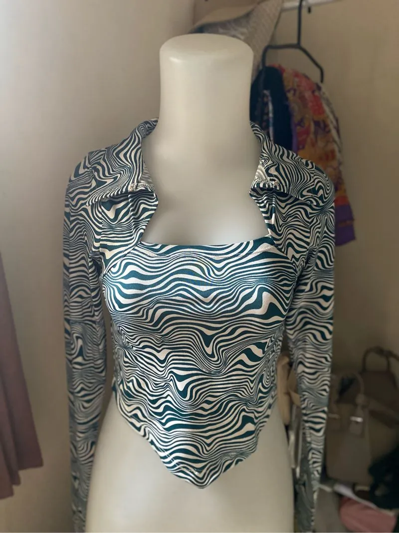 COLORBOX Coquette Minimalist Crop top Wanita white green photo 1