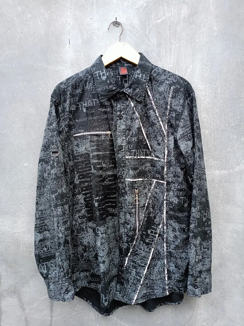 Y2K Avant Garde Formal shirt Pria black gray photo 1