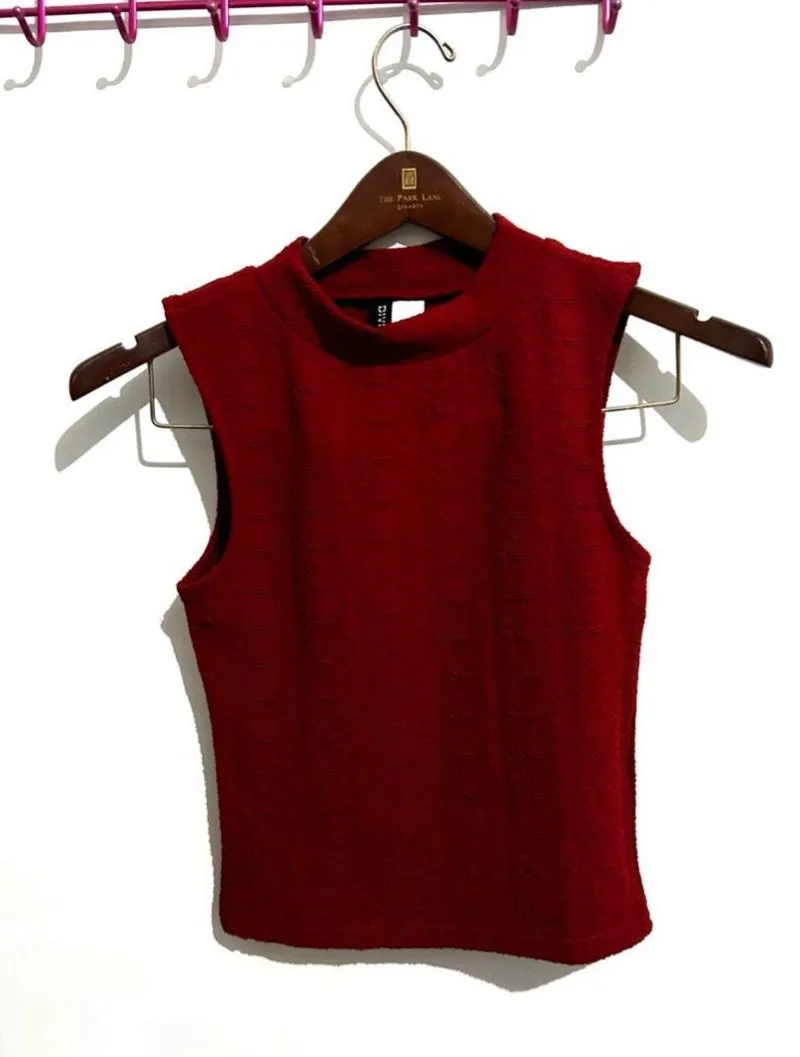 H&M Casual Crop top Wanita burgundy orange photo 1
