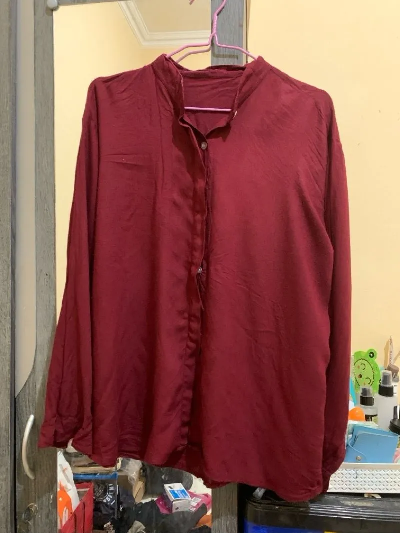 Casual Blouse Wanita burgundy photo 1