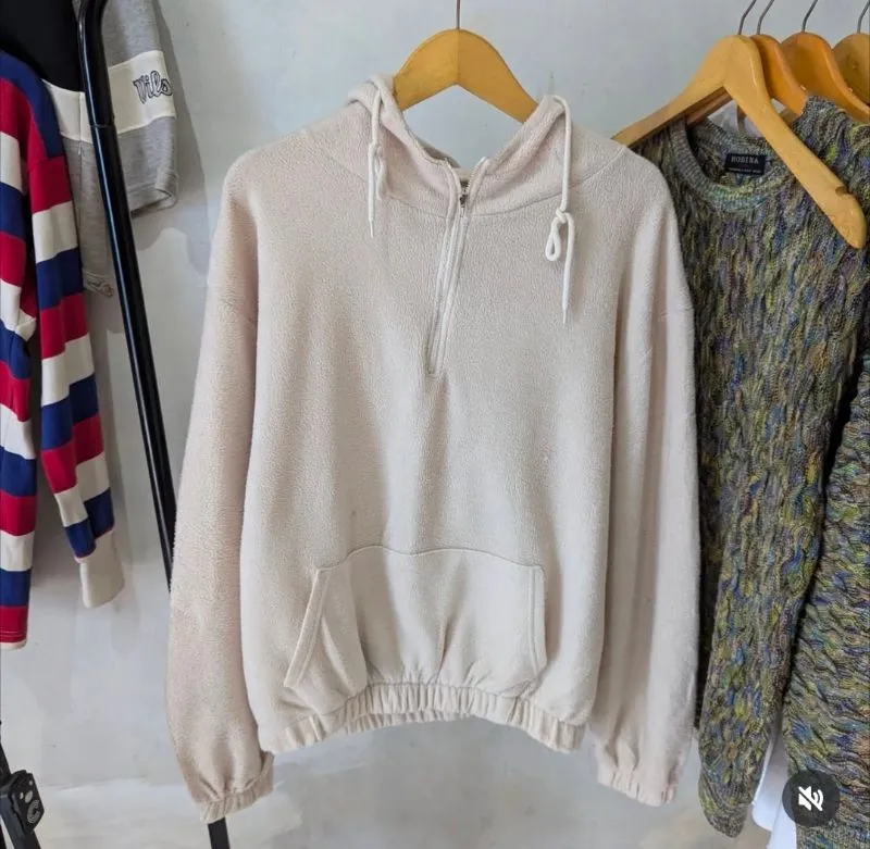 Streetwear Casual Hoody Pria white cream photo 1