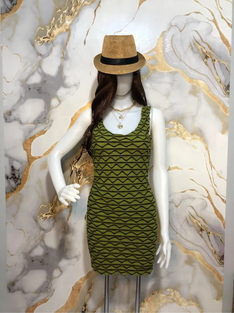 Minimalist Bodycon dress Wanita green black photo 1