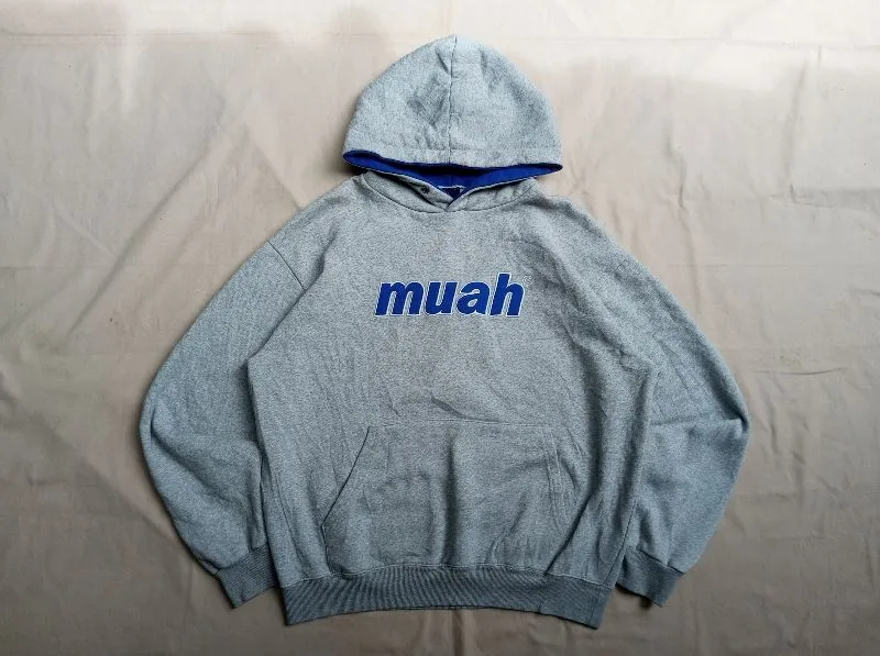 Muah Muah Vintage Casual Hoody Pria gray blue photo 1
