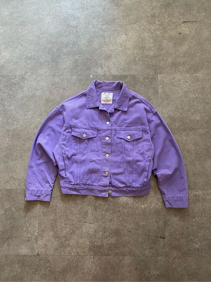 Pull & Bear Streetwear Casual Denim jacket Wanita purple photo 1