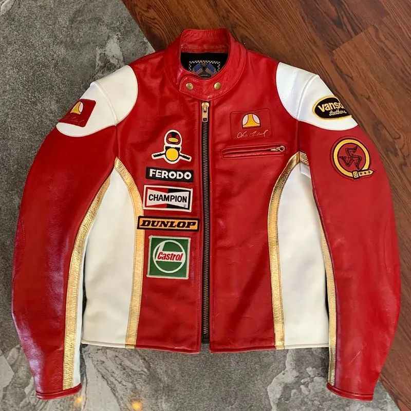 Vanson Biker Leather jacket Pria red photo 1