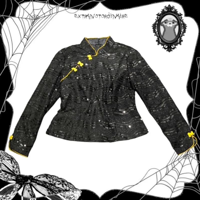 Vintage Streetwear Blouse Wanita gold black photo 1