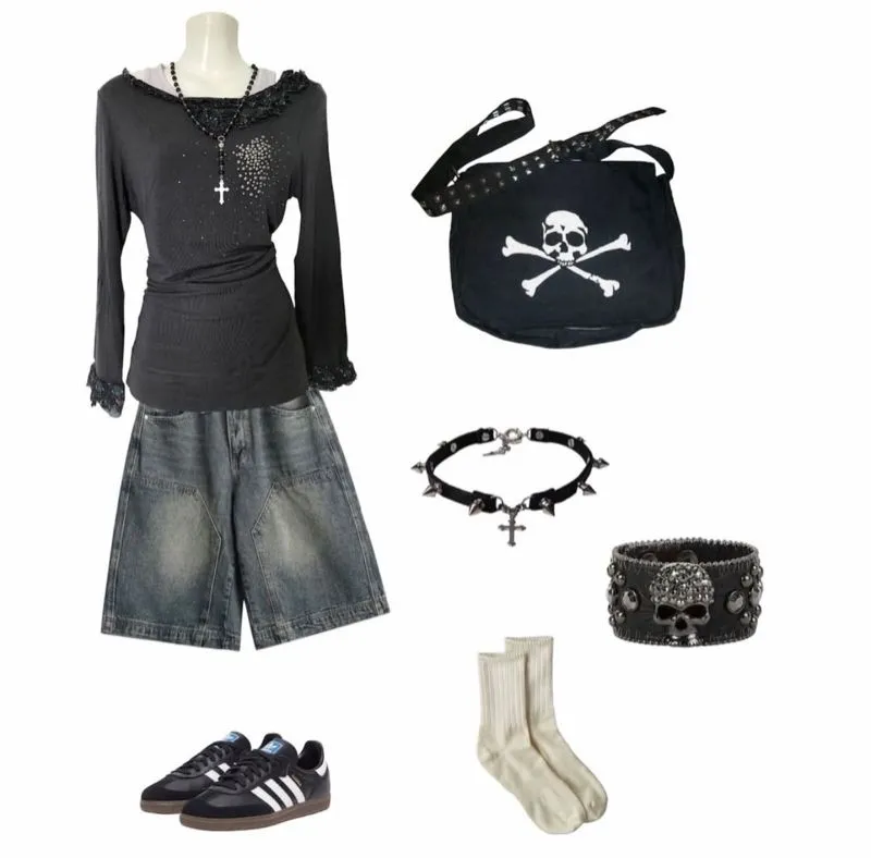Y2K Grunge Sweatshirt Wanita gray photo 1