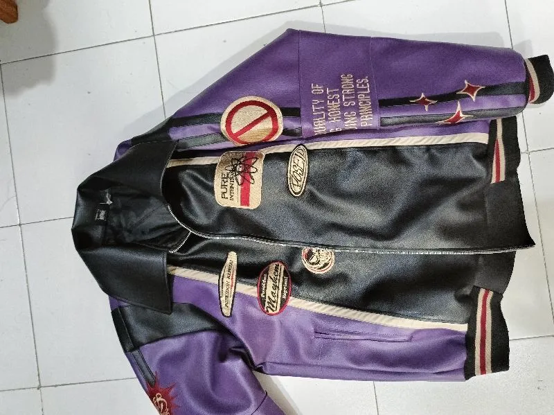 Streetwear Biker Leather jacket Pria purple black photo 1