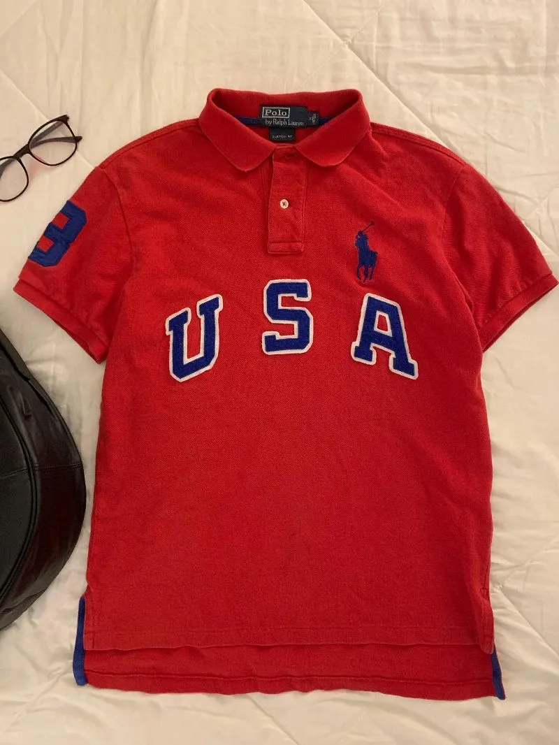 Polo Ralph Lauren Luxury Minimalist Polo shirt Pria navy red photo 1