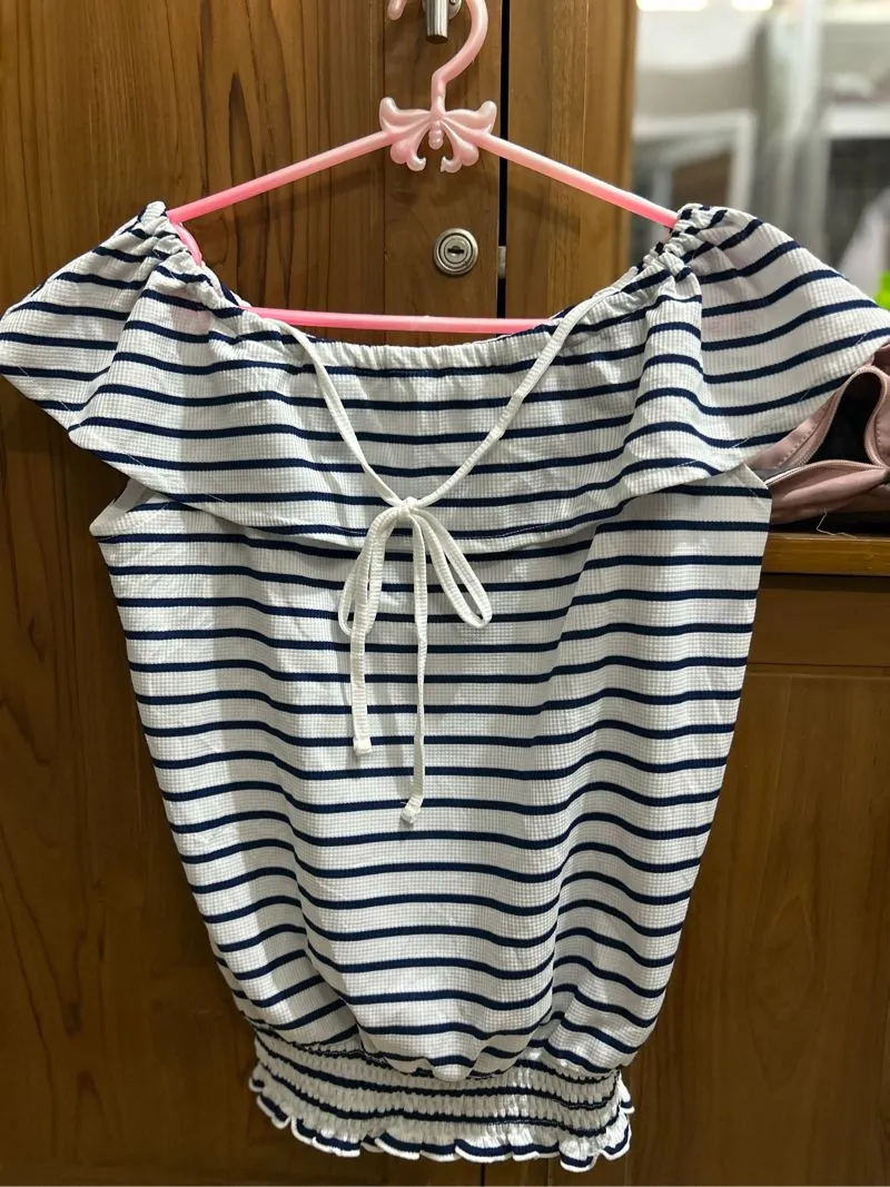Fairy Coquette Crop top Wanita white navy photo 1